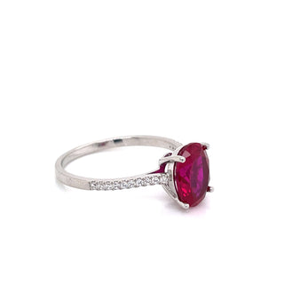 Sterling Silver Oval CZ Ruby Solitaire with CZ Set Shoulders