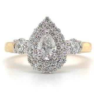 Raya - 18ct Yellow Gold 0.85ct Pear Cut Double Halo Diamond Ring with Side Stones