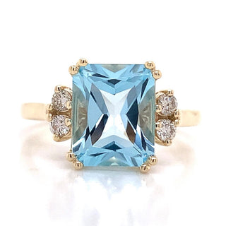 9ct Yellow Gold Earth Grown 3ct Sky Blue Topaz And 0.16ct Diamond Ring