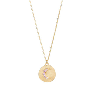 9ct Gold Disc With Pink Cz Moon
