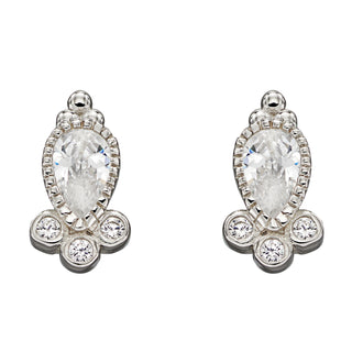 Sterling Silver CZ Pear Studs with Bezzle Set CZ