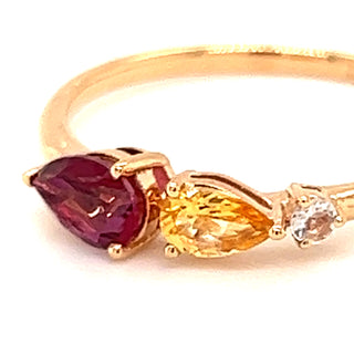 Earth Grown Blazing Red Topaz , Citrine & Green Amethyst in 18ct Rose Gold