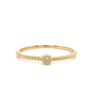 9ct Gold Dainty Twisted Band With Cz Centre