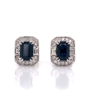 9ct White Gold 1.40ct Earth Grown Sapphire,White Sapphire And 0.14ct Diamond Earrings