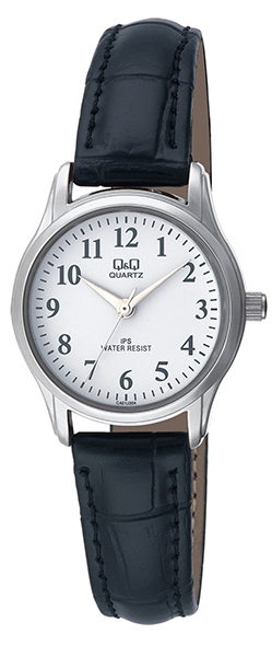 Q&Q Black Leather with White Dial Ladies Watch