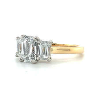 Madison - 18ct Yellow Gold 2.52ct Laboratory Grown Emerald Cut Three Stone Diamond Ring