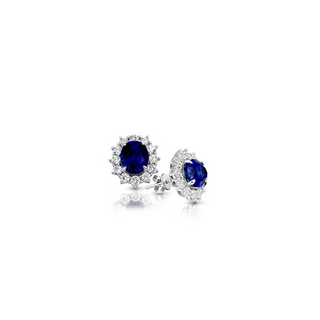 9ct White Gold Lady Di Sapphire And Cz Cluster Stud Earrings