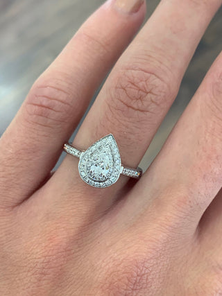 Rachel - Platinum Natural 0.60ct Double Halo Pear Shape Diamond Ring