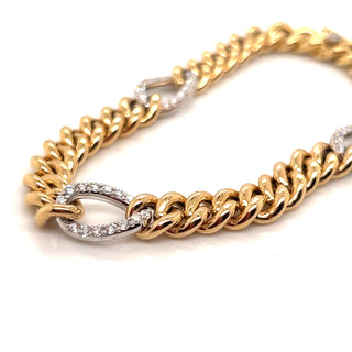 18ct Gold Solid Curb Link Brace with White Gold Earth Grown Diamond Links