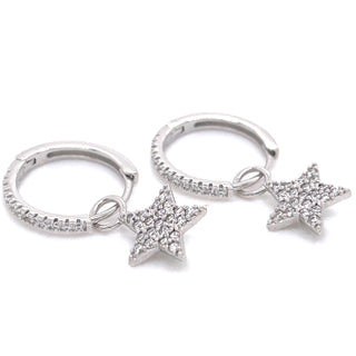 Sterling Silver Detachable Hanging CZ Star Clicker Hoops