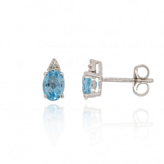 9ct White Gold Earth Grown Diamond & Blue Topaz Stud Earrings