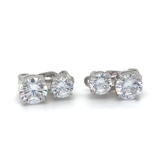 Sterling Silver Cz Round Clip On Earrings