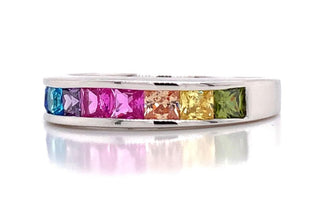 Sterling Silver Multi Colour Gemstone Channel Set Ring