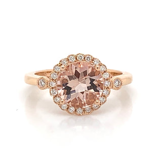 18ct Rose Gold Morganite & Diamond Ring with Accent Stones