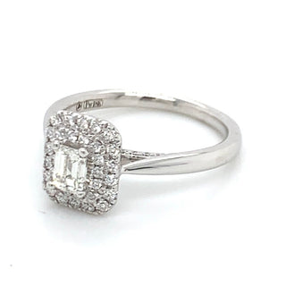 Emerald Cut Double Halo Diamond Engagement Ring