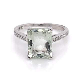 9ct White Gold 2.90ct Green Amethyst and Diamond Ring